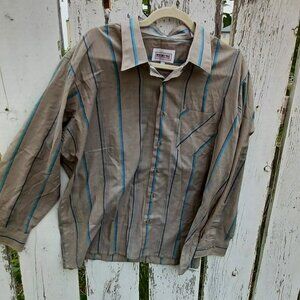 Vintage Grey and teal striped button-up by Perspective